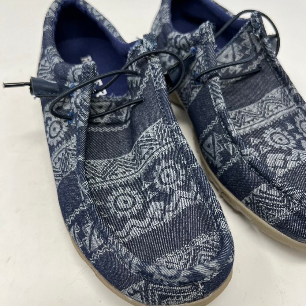 Roper Chillin Navy Aztec Southwestern Tribal Canvas Moc Toe Womens Shoes 6.5 - Picture 4 of 9